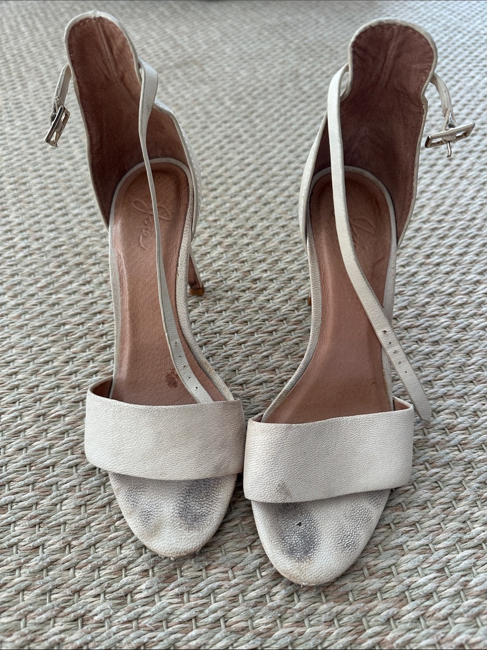 Joie Neutral Cream Open-Toe Ankle-Strap Stilettos